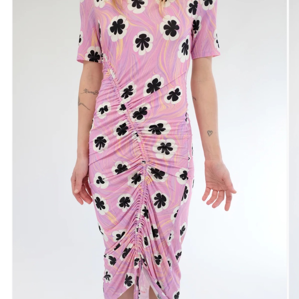 Ruched Floral Maxi Dress in Pink